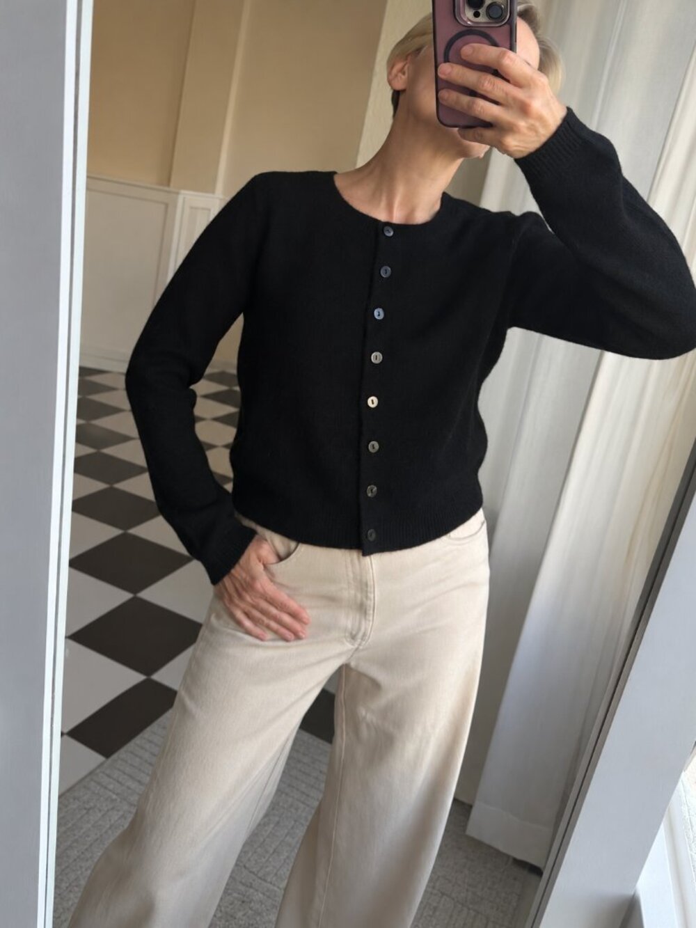 Magaschoni 100% Cashmere Black Button Cardigan Sweater S NWT